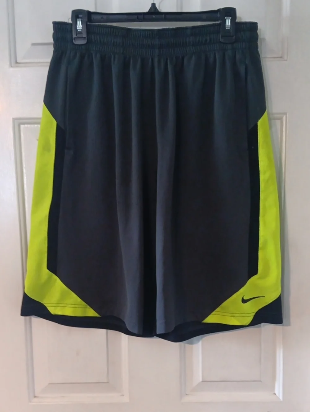 Nike Men’s Charcoal Gray and Neon Yellow Athletic Shorts